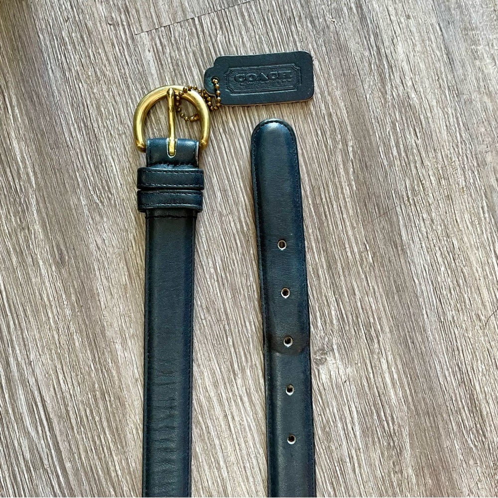 Vintage Coach 8400 Classic Navy Glove Tanned Cowhide Leather Brass Buckle Belt - Picture 13 of 16